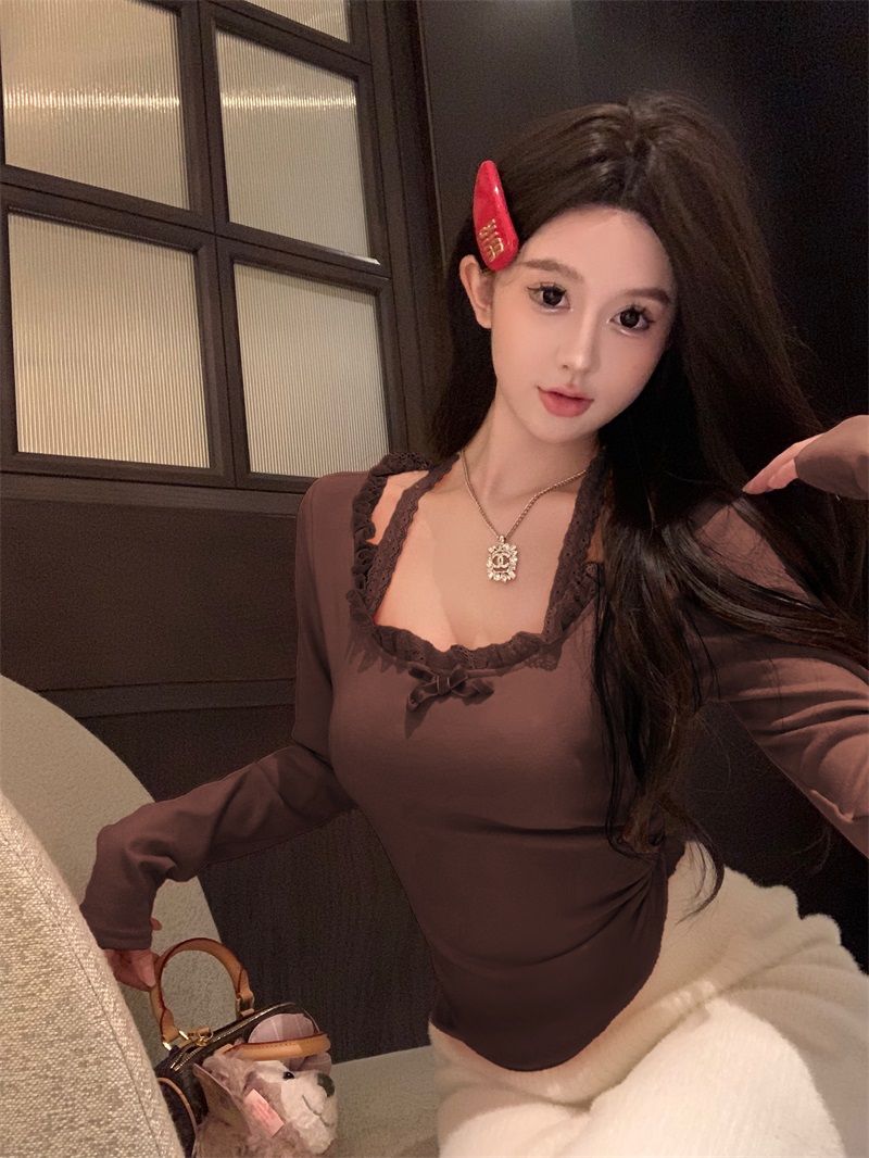 實拍！！雙面德絨純欲長袖T恤秋冬掛脖設計感內搭修身上衣