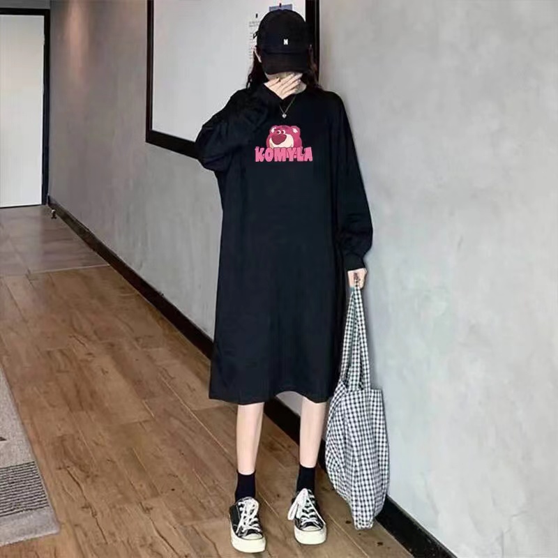 ins韓國衛衣裙長款過膝睡裙女士加絨加厚開叉慵懶睡衣外穿家居服