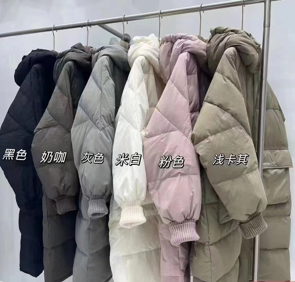 Korean style down jacket for small men, mid-length down jacket, hooded loose white duck down jacket for women over the knee