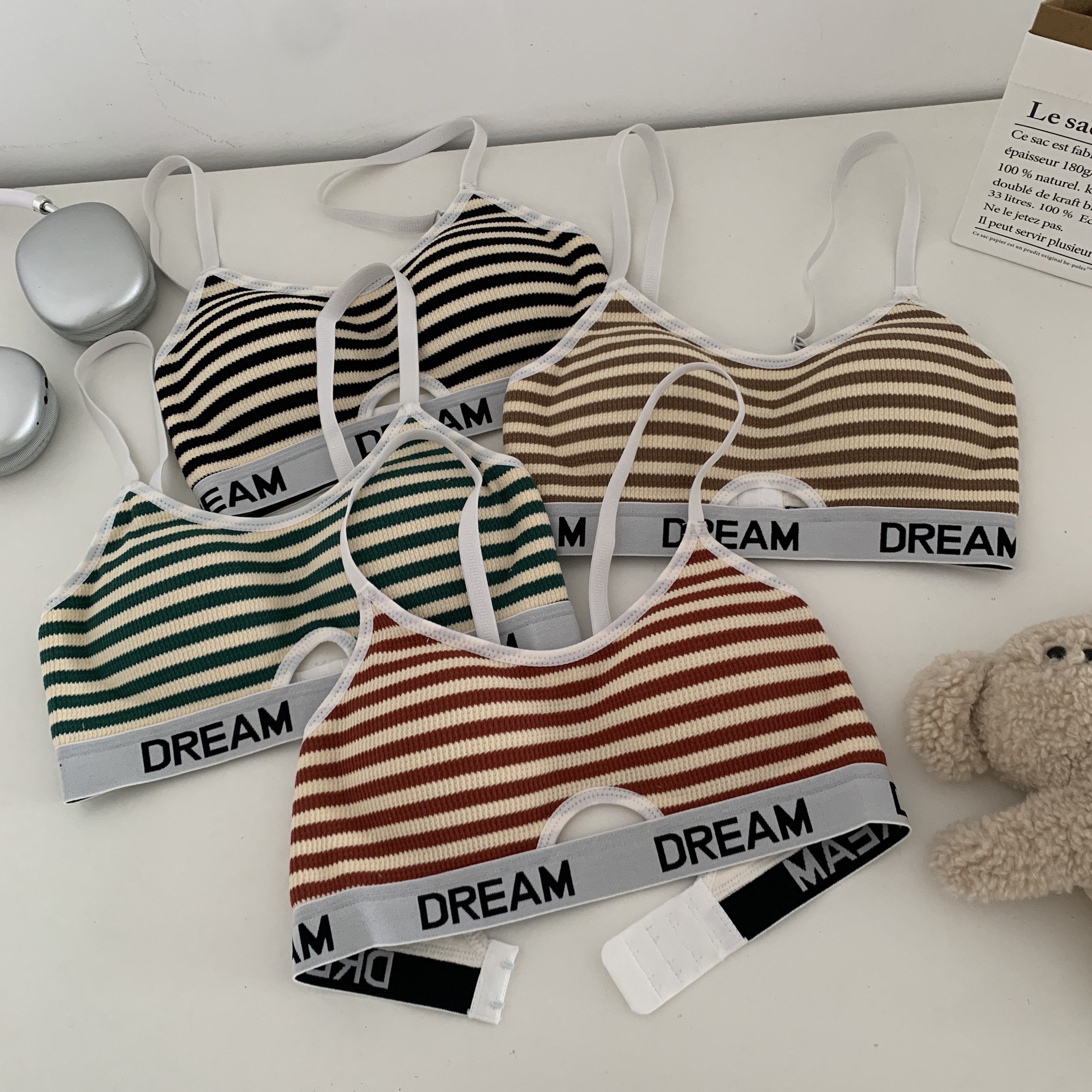實拍 秋冬保暖肌理感條紋文胸女無鋼圈聚攏收副乳學生內衣