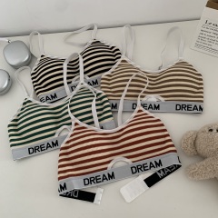 Photographed Winter Warmth Texture Striped Bra for Women Without Underwire, Clamping and Breast Lifting, Student Underwear