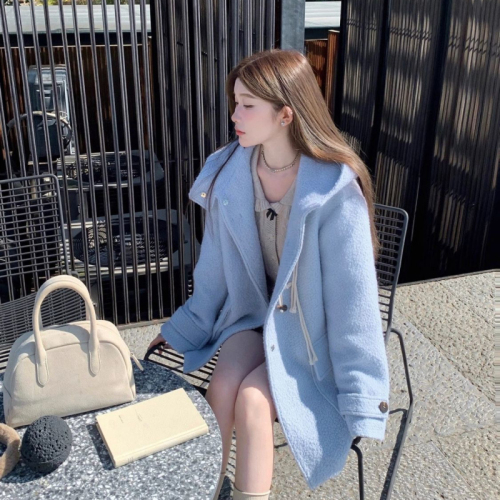 Korean chic French high-end loose mid-length woolen coat thickened sherpa autumn and winter new coat for women