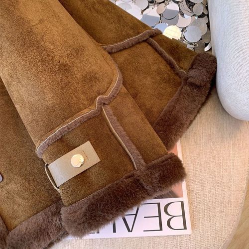 2023 new high-end lamb plush short coat women's autumn and winter fur integrated thickened and velvet motorcycle cotton jacket
