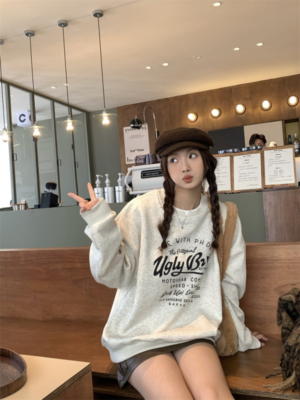 今年流行漂亮衛衣女秋冬新款韓系穿搭字母印花慵懶風寬鬆套頭上衣
