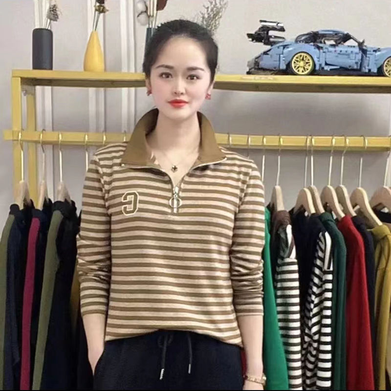新款秋季女裝休閒百搭女士長袖T恤洋氣減齡高領上衣時尚