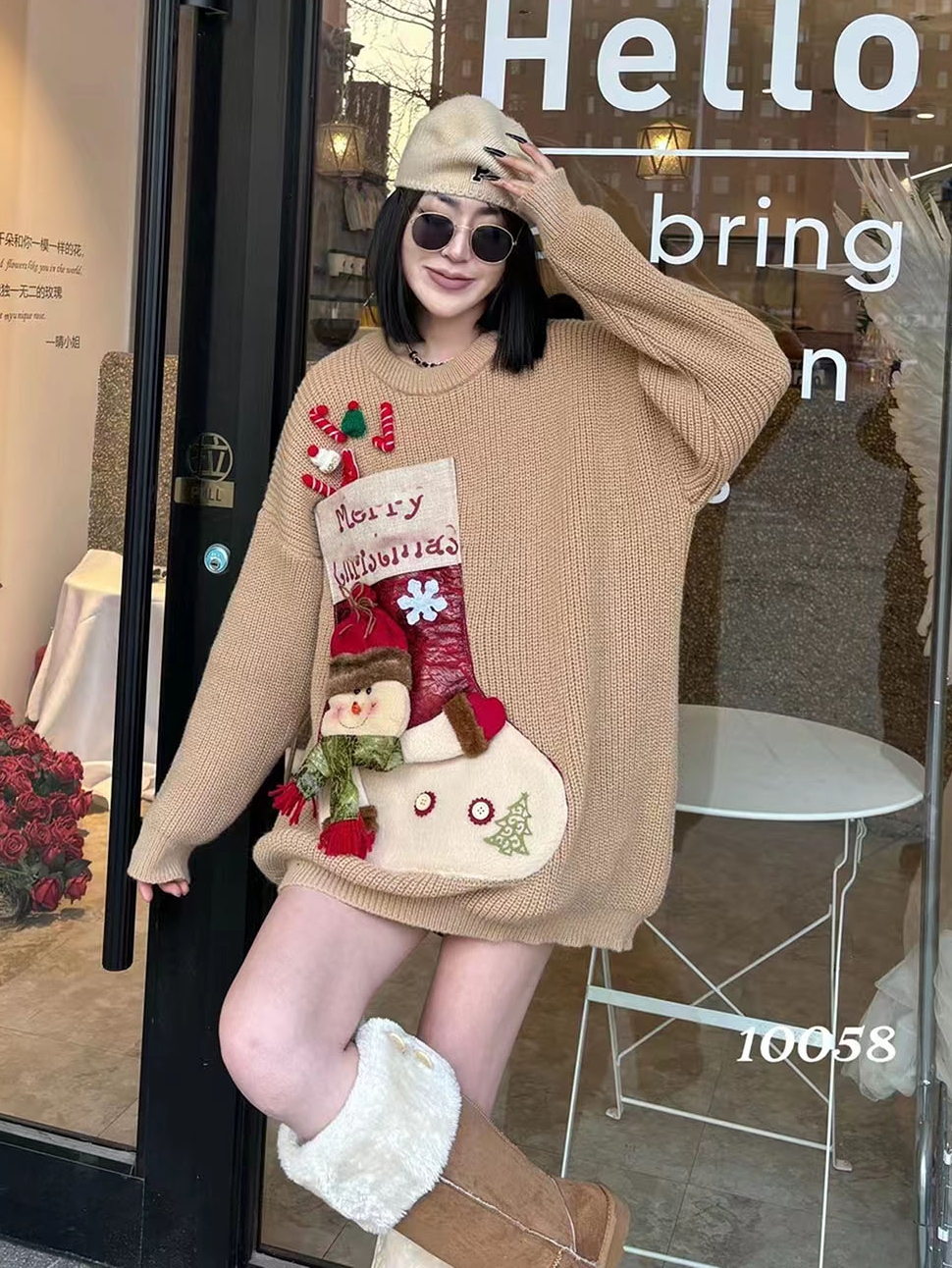 新款冬季胖妹妹長袖毛衣外套大碼女裝紅色春秋圓領卡通針織打底衫