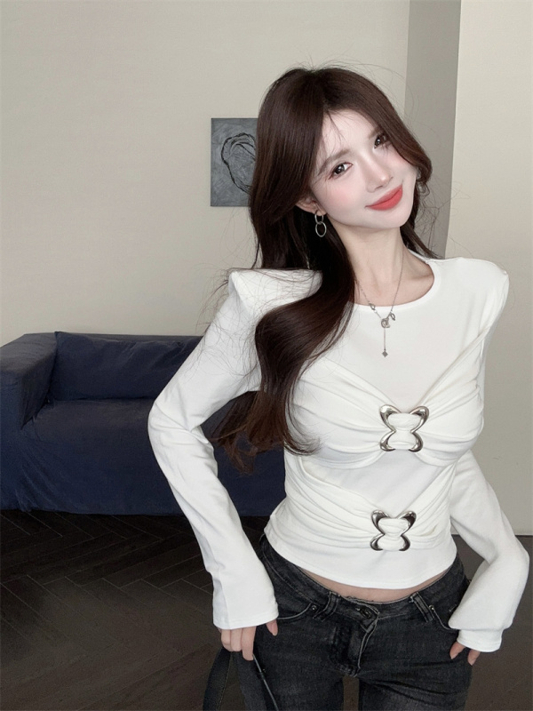 Real shot of winter pure desire sexy cross-tied thickened warm waist slimming long-sleeved hot girl tops bottoming shirt T-shirt