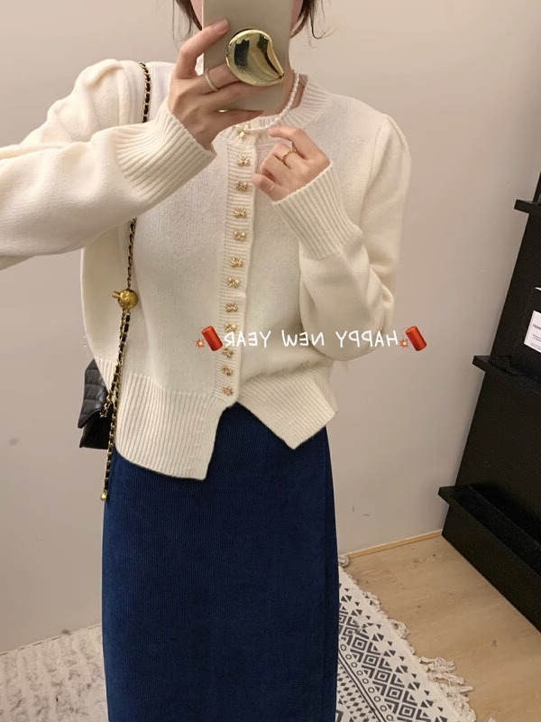 大碼女裝寬鬆遮肉蝴蝶扣針織開衫女秋冬新款胖mm減齡顯瘦毛衣外套
