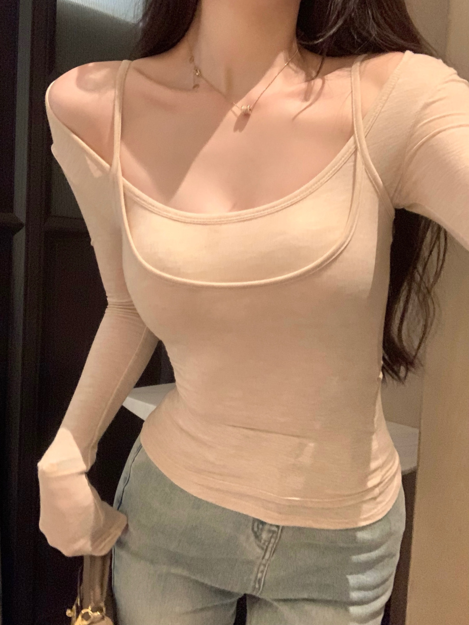 實拍~純欲小心機真兩件套打底設計感百搭上衣內搭毛衣