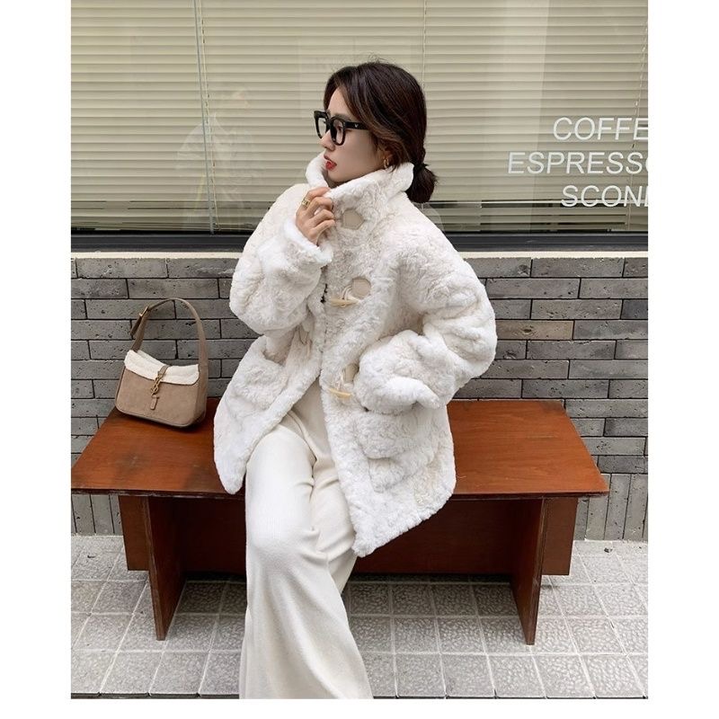 Lamb wool coat women's fur integrated autumn and winter 2023 new fur rex rabbit fur small fragrant style lamb velvet horn buckle