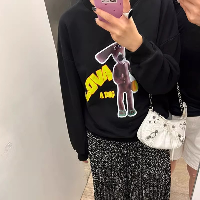 Pure cotton Korean style preppy loose versatile and fun cartoon print sweatshirt