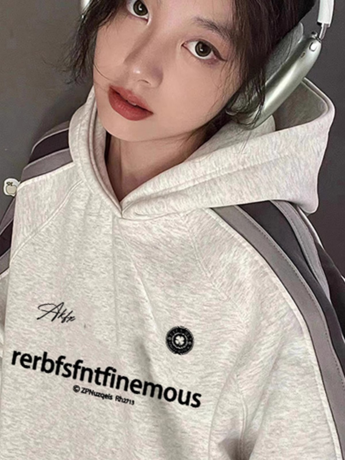 美式復古潮牌連帽衛衣女秋冬插肩袖加絨加厚oversize2023新款