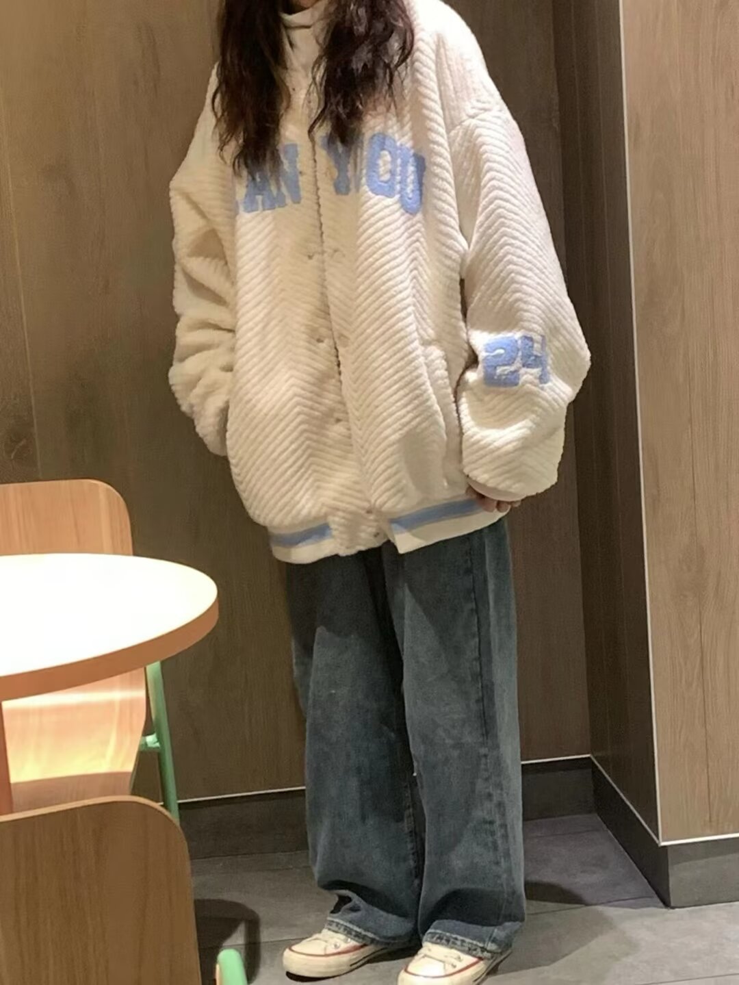 2023 Winter New Casual Loose Jacket Embroidered Rabbit Fur Cotton Coat Women's Loose Versatile Cardigan Long Sleeve Baseball Uniform Trendy