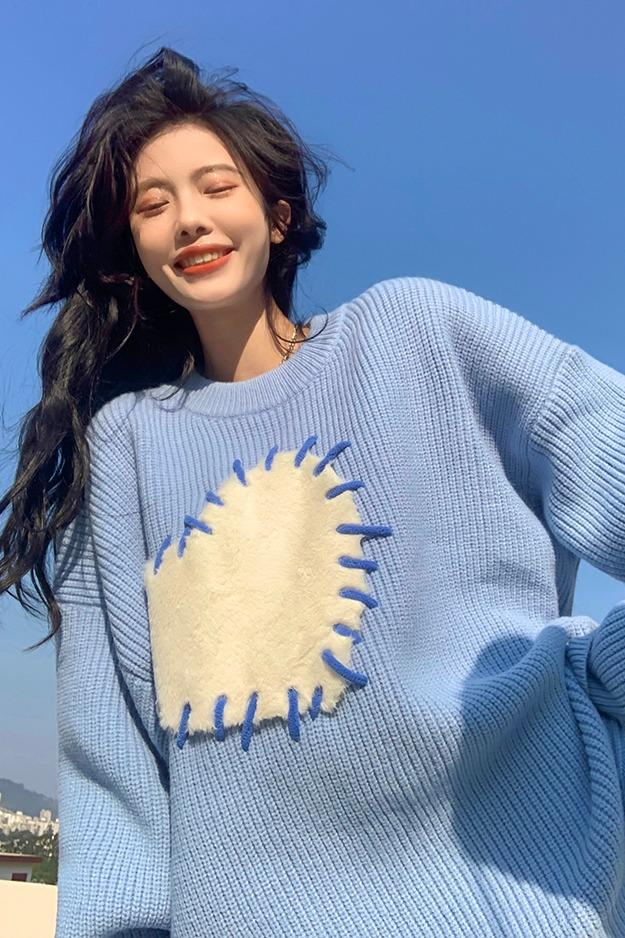 慵懶風愛心毛衣女套頭2023年冬秋季新款設計感溫柔顯瘦針織衫上衣