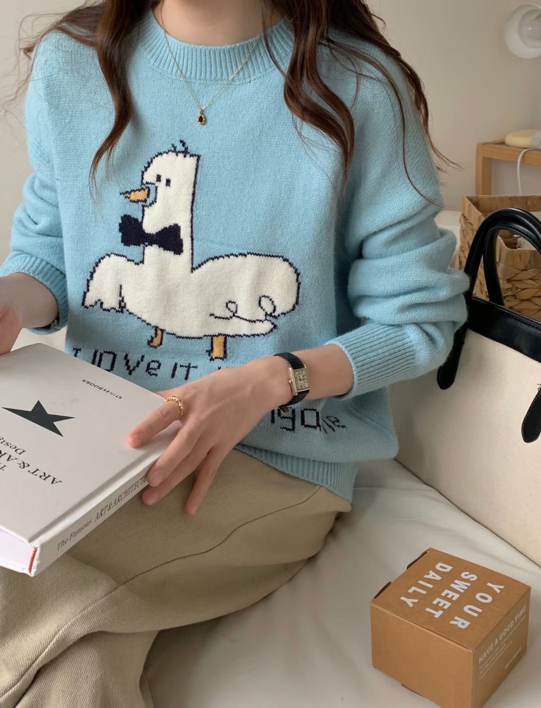 可愛減齡呆萌羊毛高級卡通萌狗刺繡毛衣2023秋冬天新款女上衣