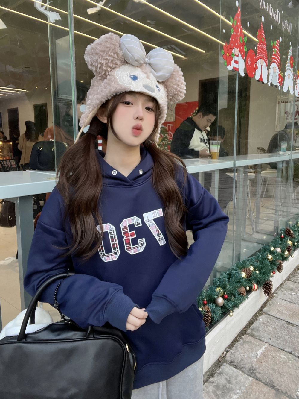 實拍三標齊寬鬆慵懶加厚加絨連帽衛衣女上衣