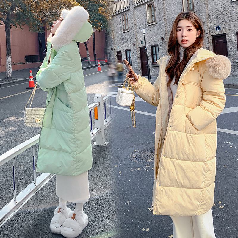 Large fur collar down cotton coat for women mid-length 2023 winter new Korean style loose thickened cotton coat for small people