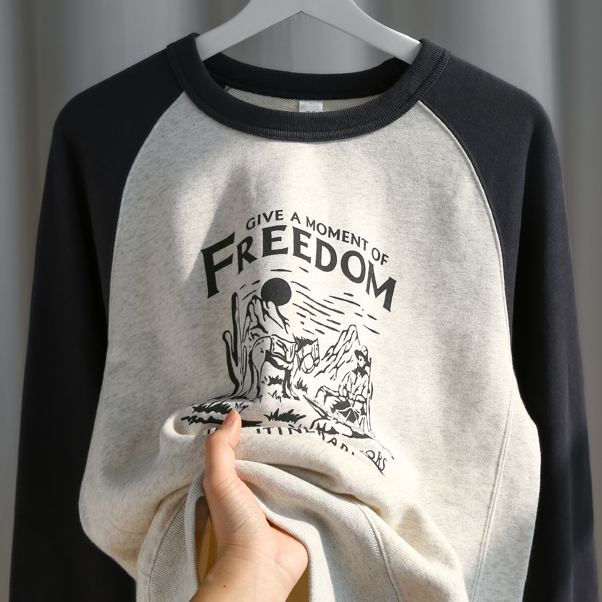 加絨保暖毛圈布重磅插肩袖卡通印花圓領衛衣寬鬆休閒男女款上衣