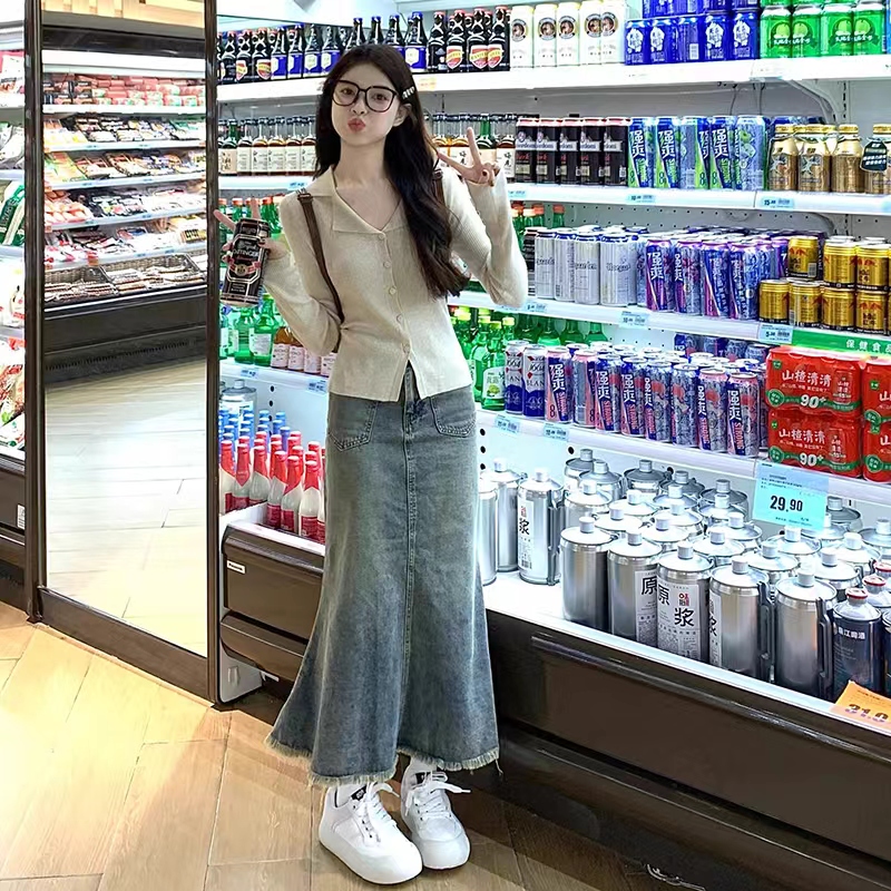 法式翻領長袖針織開衫女秋季2023新款小眾設計感修身打底短款上衣