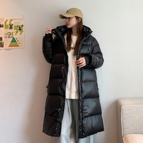Real shot of down-padded jacket for women, mid-length knee-length cotton coat, winter Korean version, new black gold thickened cotton-padded jacket, couple coat