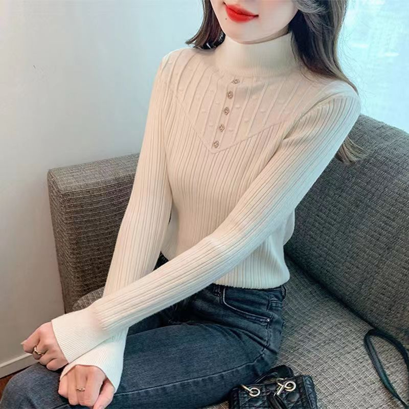 時尚半高領針織衫女秋冬季內搭2023新款修身顯瘦毛衣高檔打底上衣