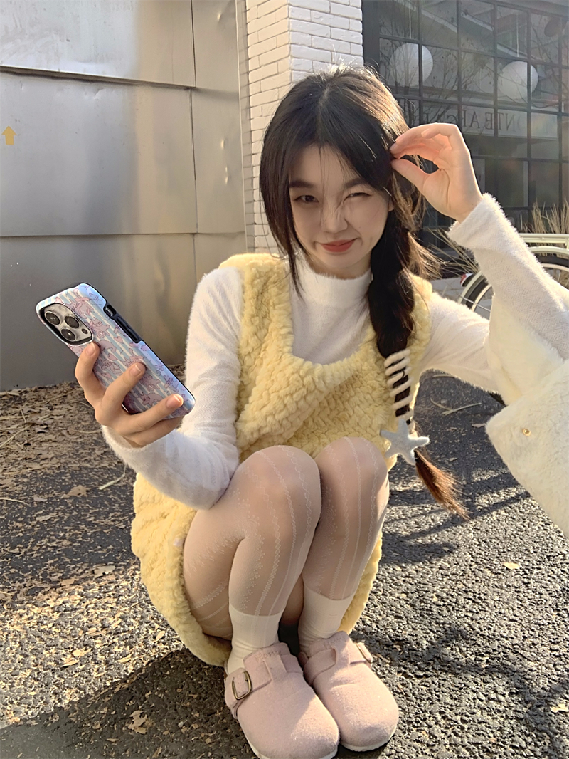 實拍 甜美兩件套軟糯背心連衣裙+純色內搭