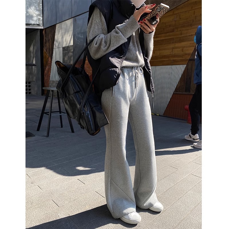 原版做法 純棉華棉薄款 厚款複合銀狐絨微喇叭褲女