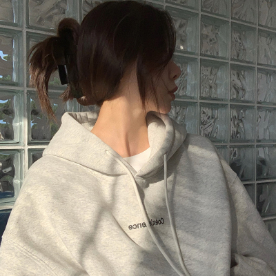 灰色連帽衛衣女秋冬加絨加厚韓版寬鬆慵懶風oversize外套