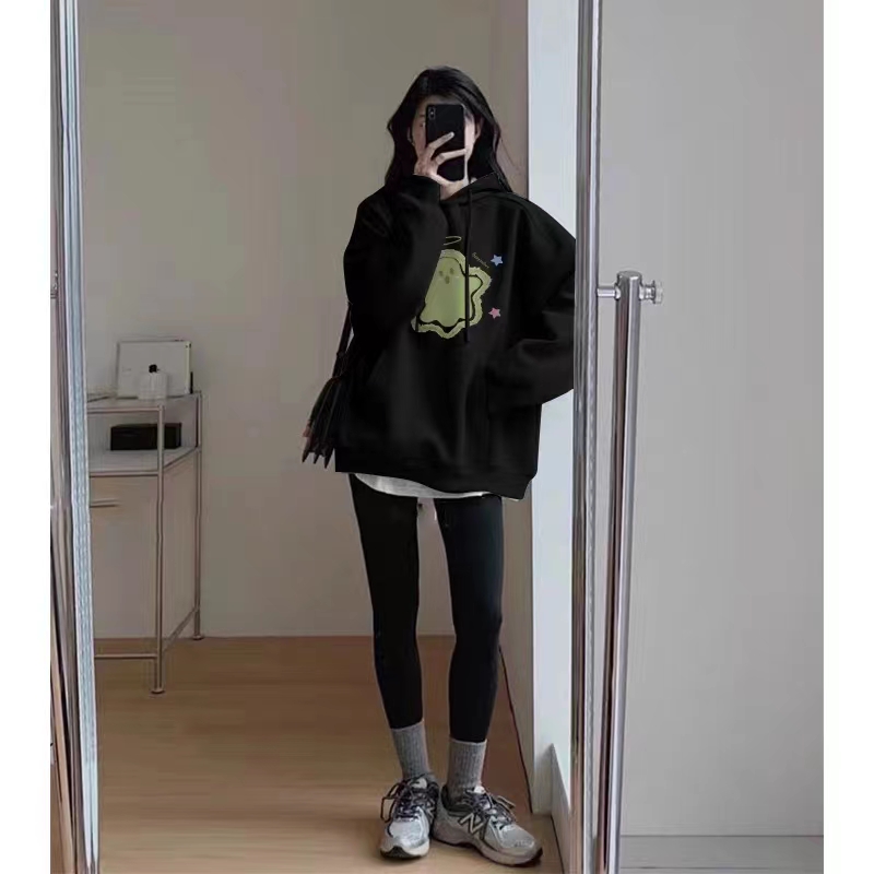 薄款華棉牛奶絲 加絨華棉銀狐絨 印花衛衣女連帽簡約高級感上衣