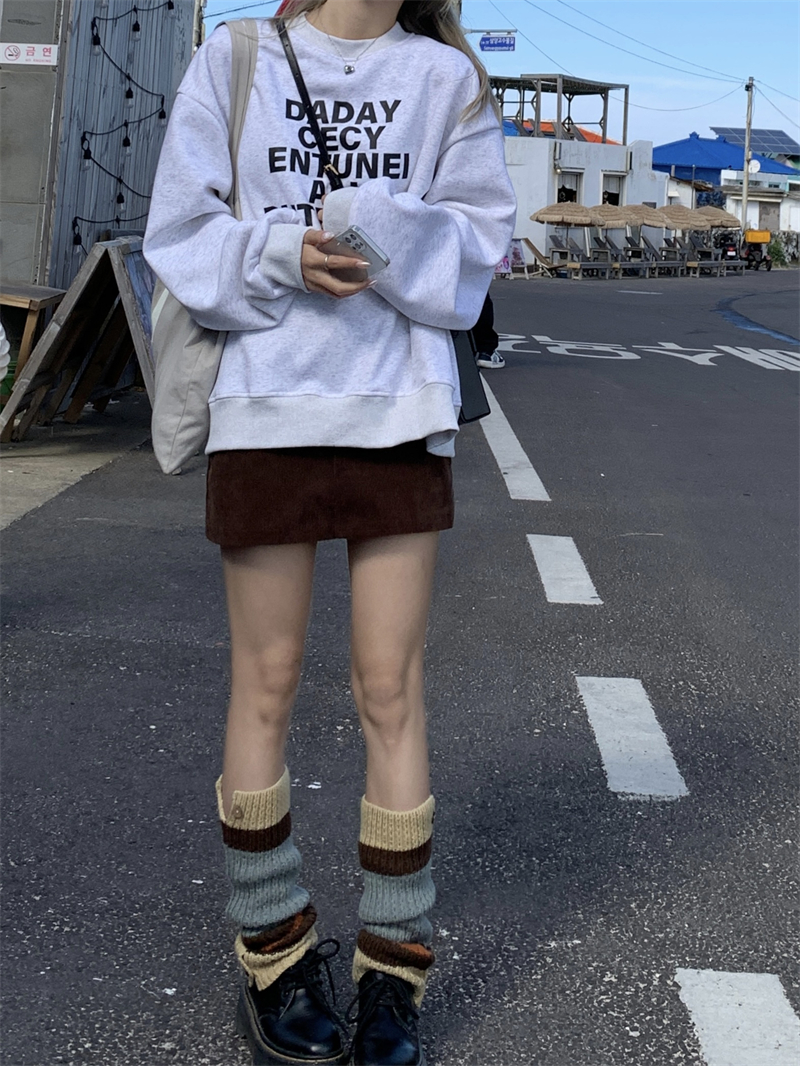 實拍~ 原創 韓系簡約字母印花寬鬆加絨圓領銀狐絨衛衣