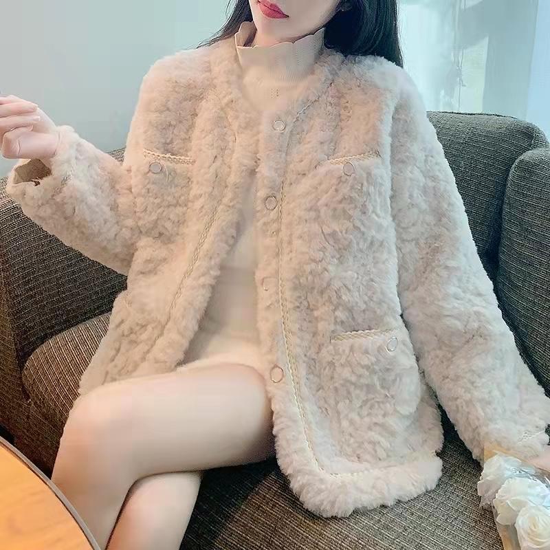 Small lambswool small fragrant jacket women winter new plush cotton jacket cotton clothes