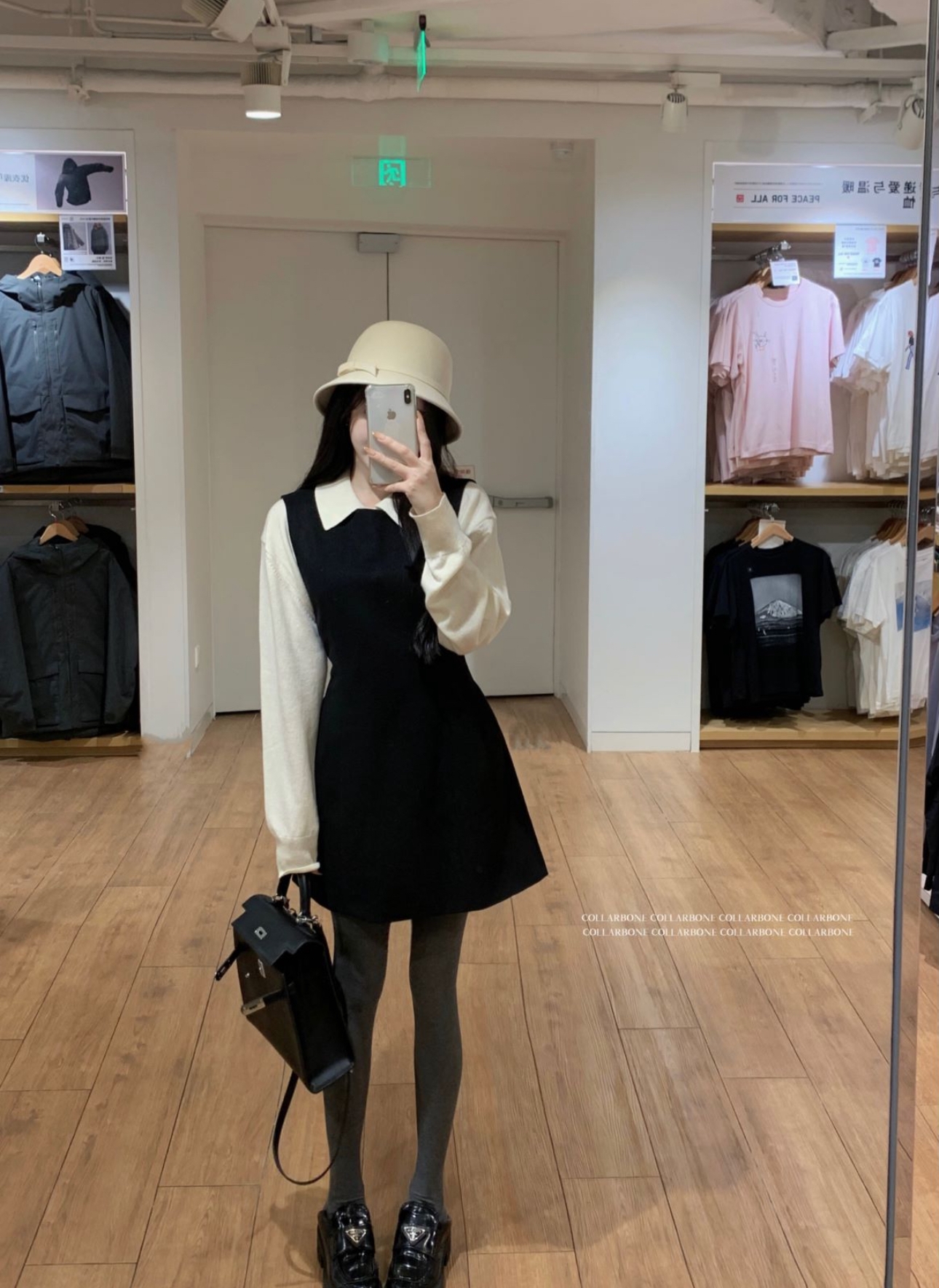 實拍~留洋大小姐 顯瘦連衣裙女毛呢背心裙娃娃領針織衫套裝