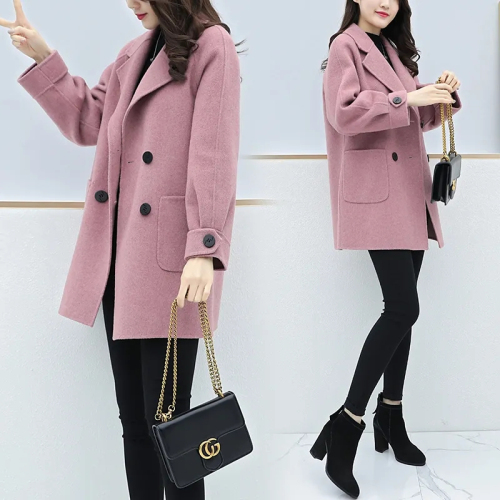 2023 new autumn and winter woolen coats for women, large size, loose, slim, medium and long, woolen coats for small people