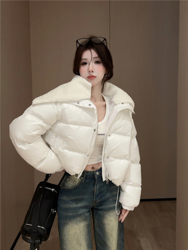 Actual shot ~ Winter detachable knitted shawl collar bread puffy hand stuffed down short Korean style down jacket