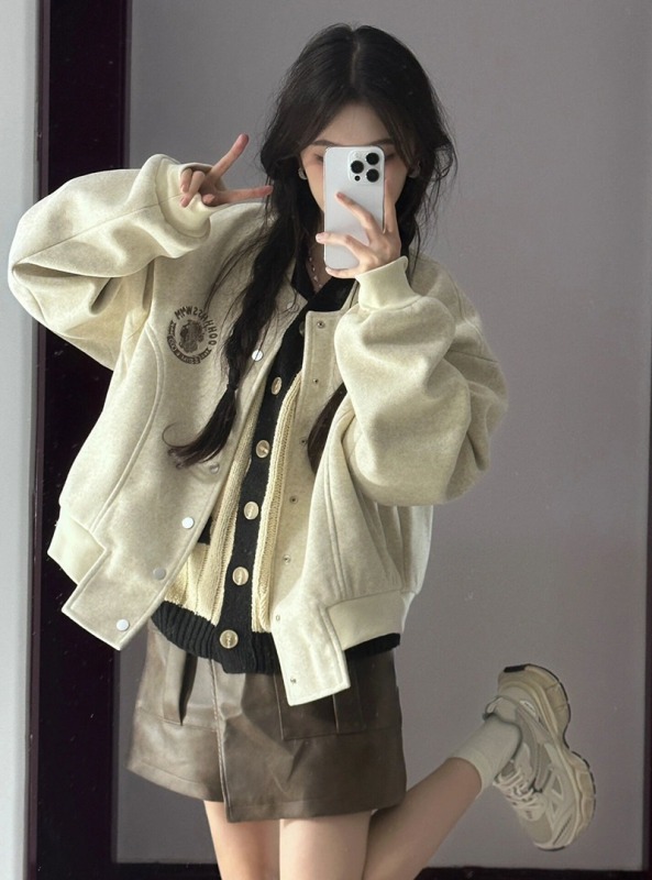 American retro baseball uniform jacket for women autumn and winter 2023 new national fashion brand small loose jacket top