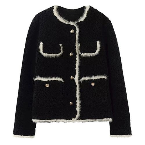 Xiaoxiangfeng Jacket Women's  Autumn and Winter New Lamb Plush Fur One-piece Thickened Black Fur Top Short Style