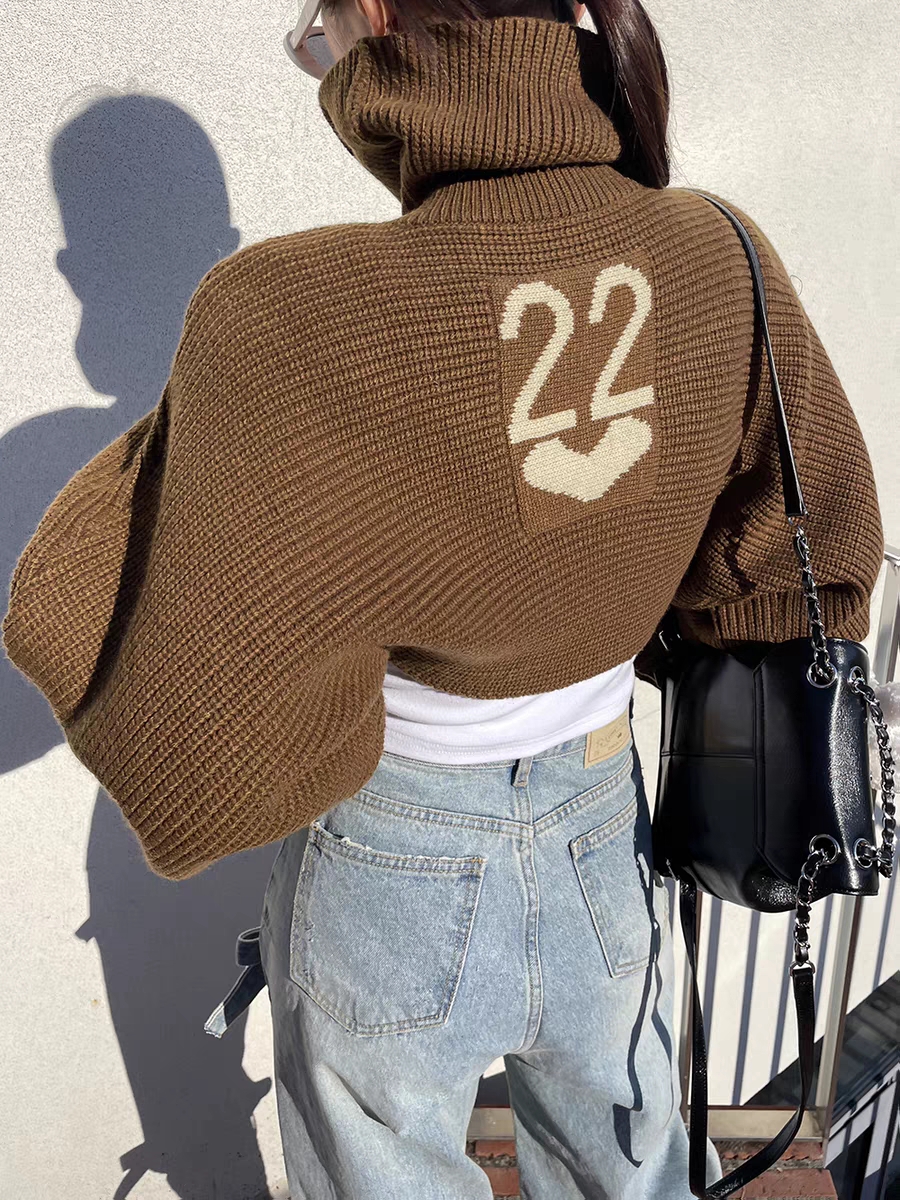 Early spring 2024 Korean style high collar short pullover wool sweater top irregular sweater for women