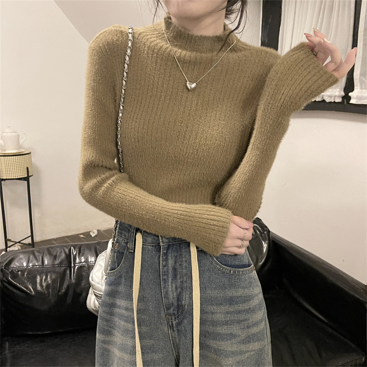 實拍韓系圓領毛衣女裝秋冬季顯瘦修身長袖針織上衣