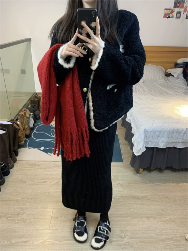 Official picture of small fragrant style jacket for women  autumn and winter new lamb plush fur one-piece thickened fur top short style