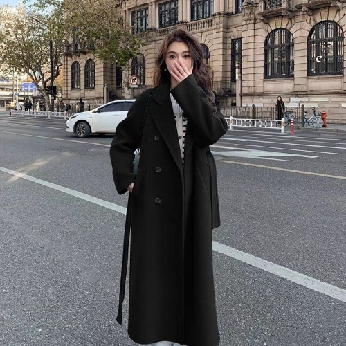 Woolen coat for women Maillard high-end fashion new double-breasted design autumn and winter woolen coat mid-length