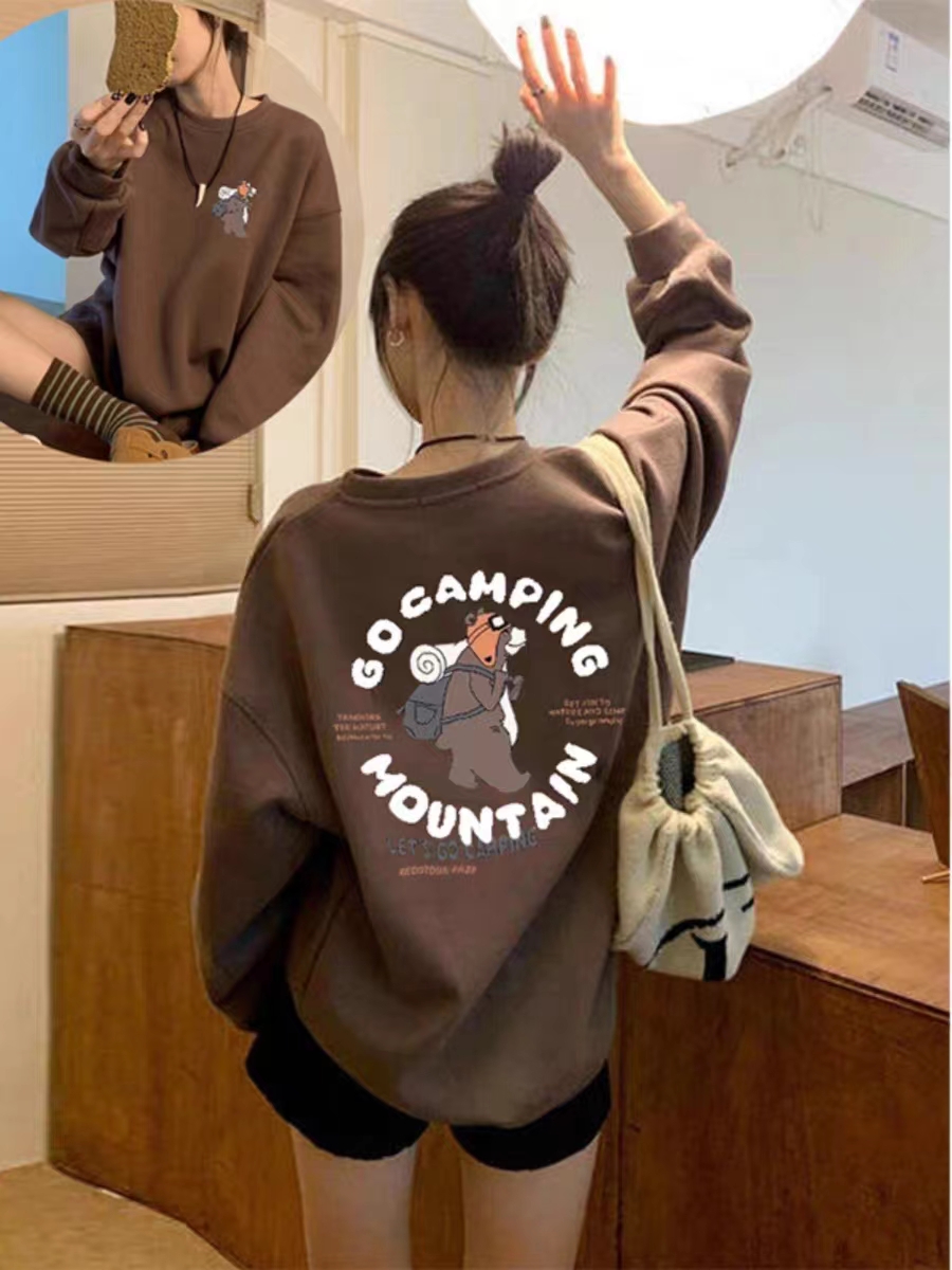 Thin Chinese cotton milk silk plus velvet Chinese cotton silver fox velvet round neck printed sweatshirt for women couple quality