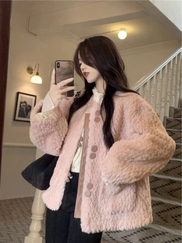 Korean soft fur coat for women winter  new thickened high-end design loose long-sleeved cotton coat