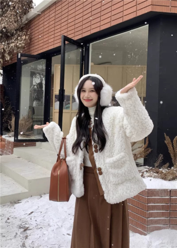 Korean soft fur coat for women winter  new thickened high-end design loose long-sleeved cotton coat