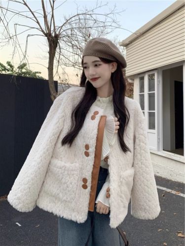 Korean soft fur coat for women winter  new thickened high-end design loose long-sleeved cotton coat