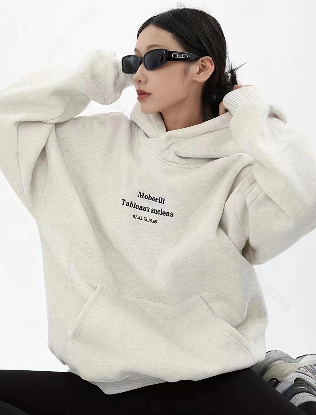 Autumn and winter hooded sweatshirt/fleece sweater versatile casual letter print long-sleeved sweatshirt