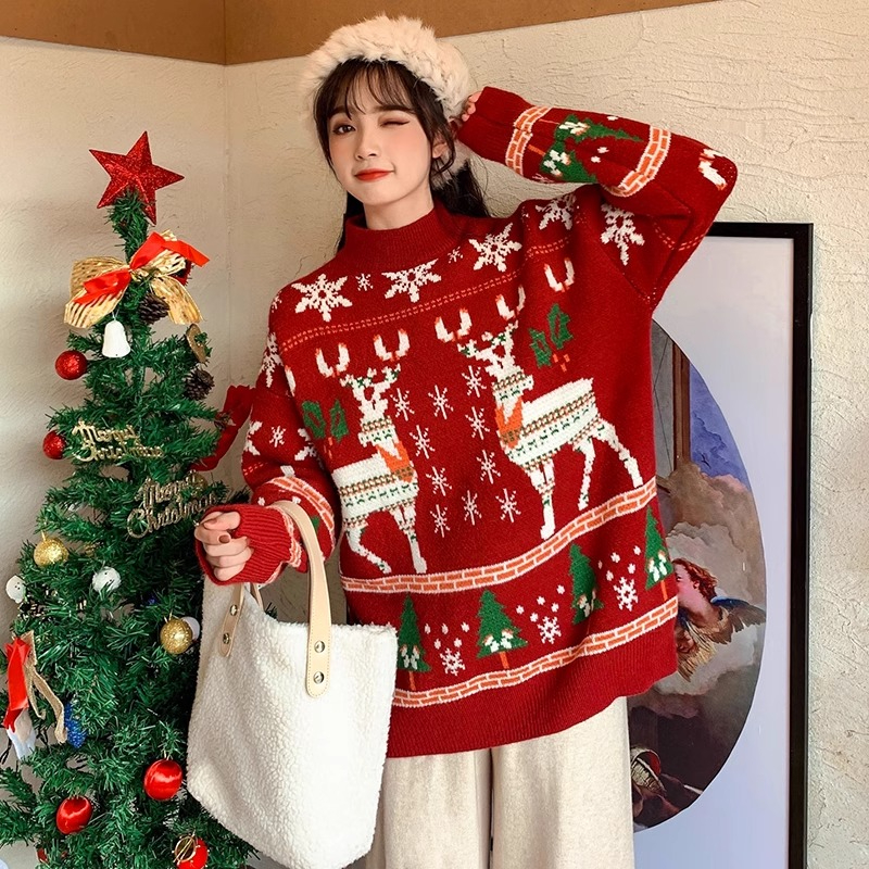 Sheep wool quality 2023 new Christmas clothes pullover knitted sweater for women