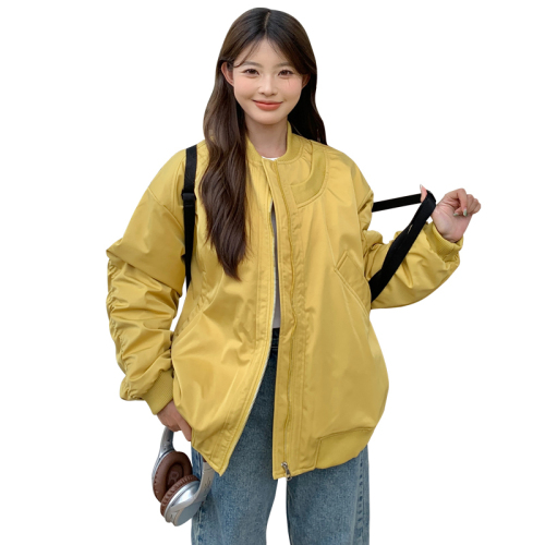 Real shot casual women's outerwear baseball uniform 2023 new Korean version loose thickened cotton jacket flight jacket