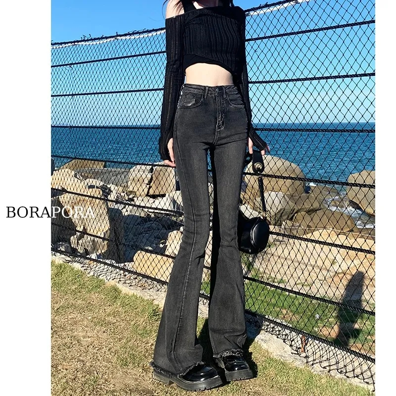 黑灰色微喇牛仔褲女2023年新款秋裝高腰修身顯瘦辣妹復古喇叭褲