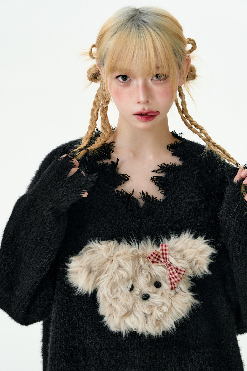 New autumn and winter TB zipper puppy embroidery college style age-reducing knitted cardigan women's sweater jacket trendy
