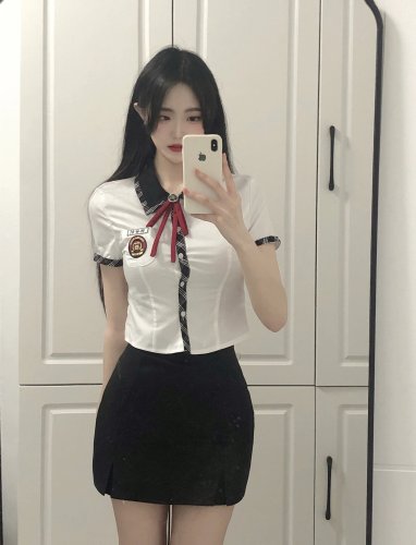 韩系学院风套装女高jk制服衬衫上衣+高腰百褶包臂半身裙